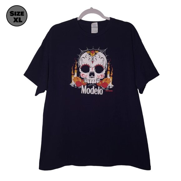 Modelo Beer Sugar Skull USED Shirt (XL, Blue, Mister Cartoon, Día de Muertos) - Picture 1 of 7
